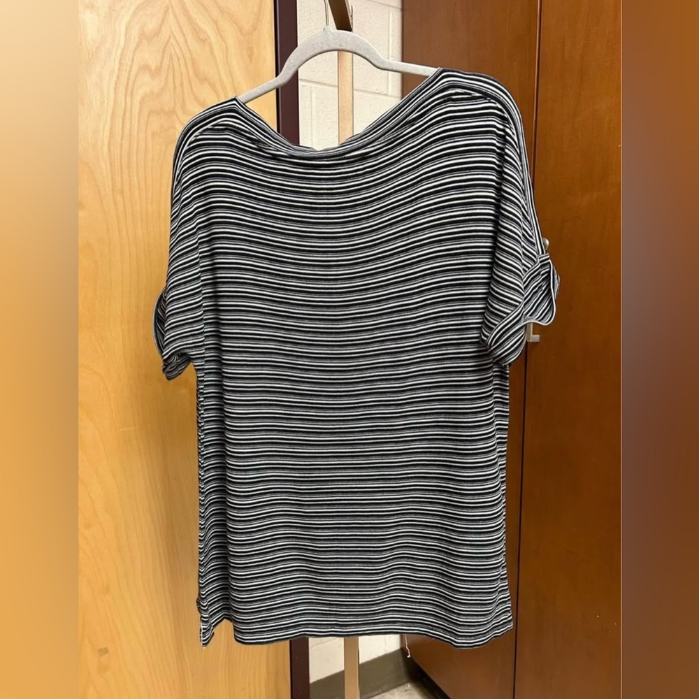 Talbots Black and White Striped Short Sleeve Top Size XL